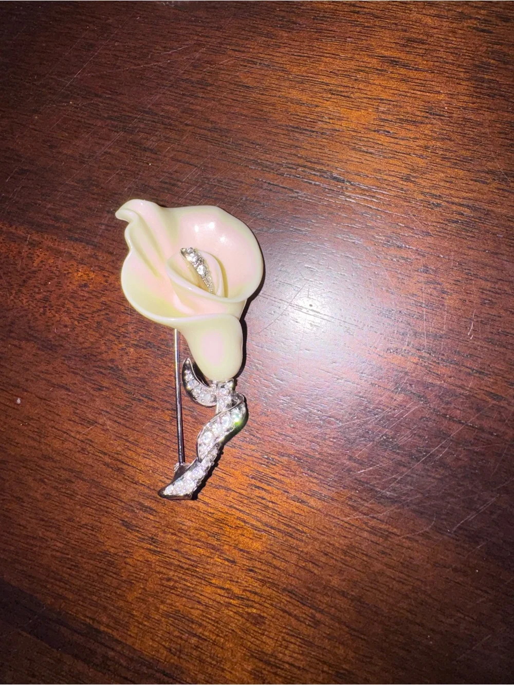 Nolan Miller Cream Calla Lily Brooch with Silver Crystal Stem